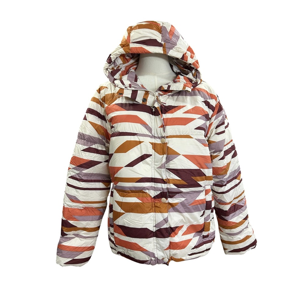 Prana Hellebore Jacket Womens S Rose Hips Geo Down Puffer Hooded Coat 1970041